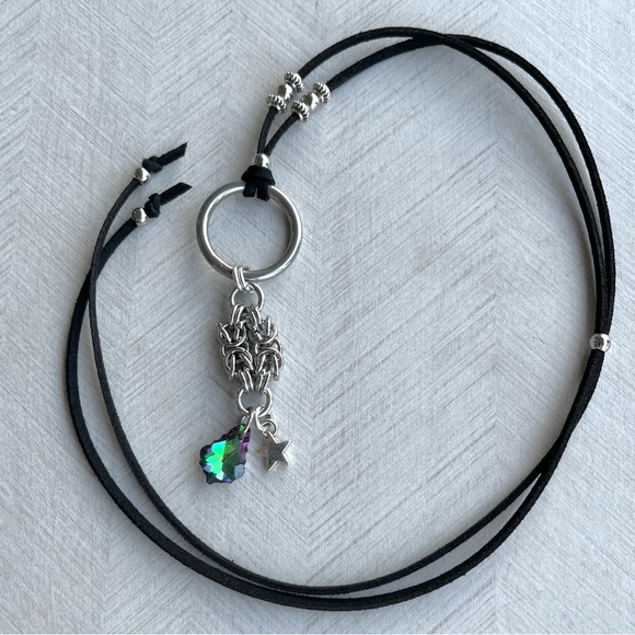 Handmade maille adjustable choker necklace rainbow austrian crystal star charm - Picture 5 of 9